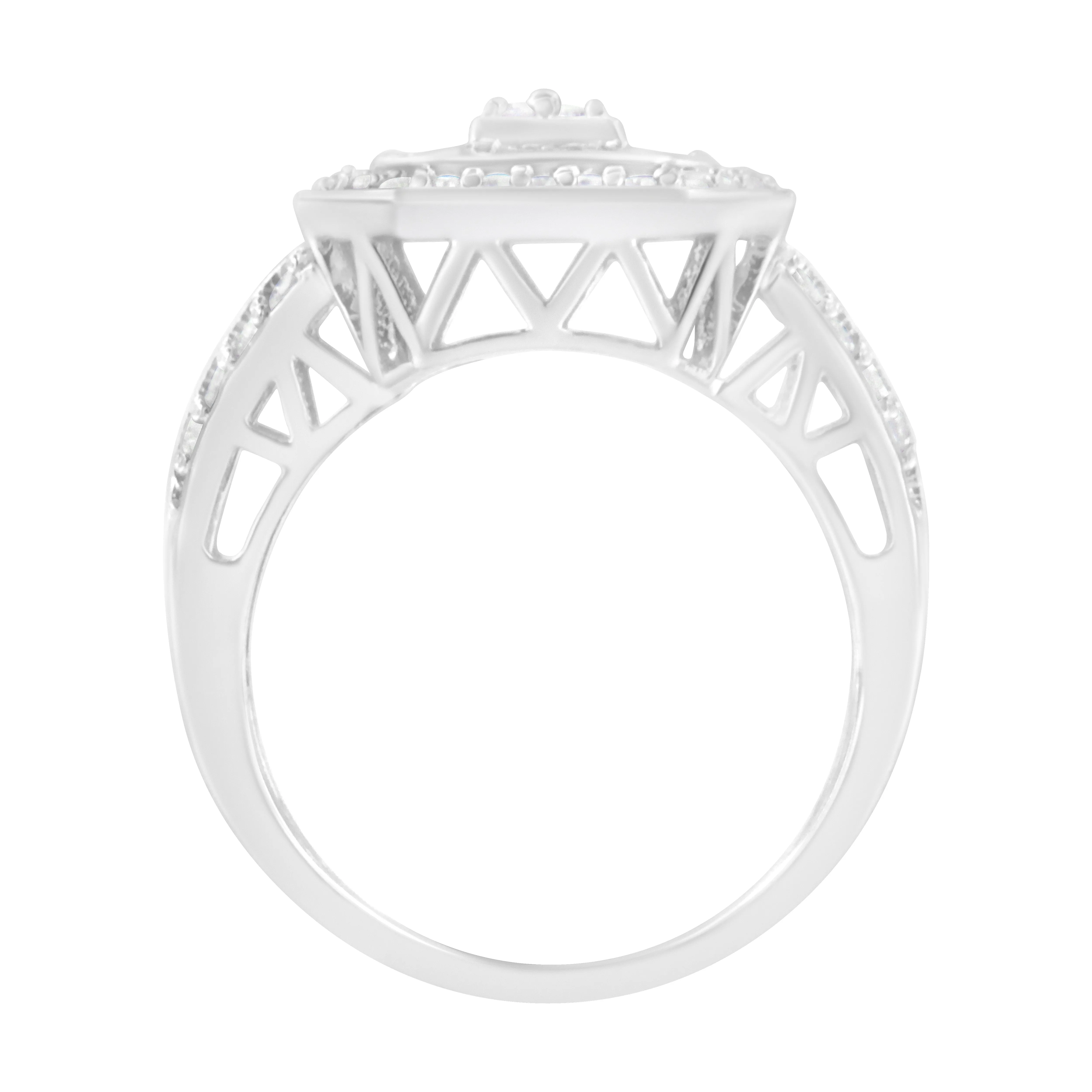 .925 Sterling Silver Round and Baguette Diamond Cathedral Ring