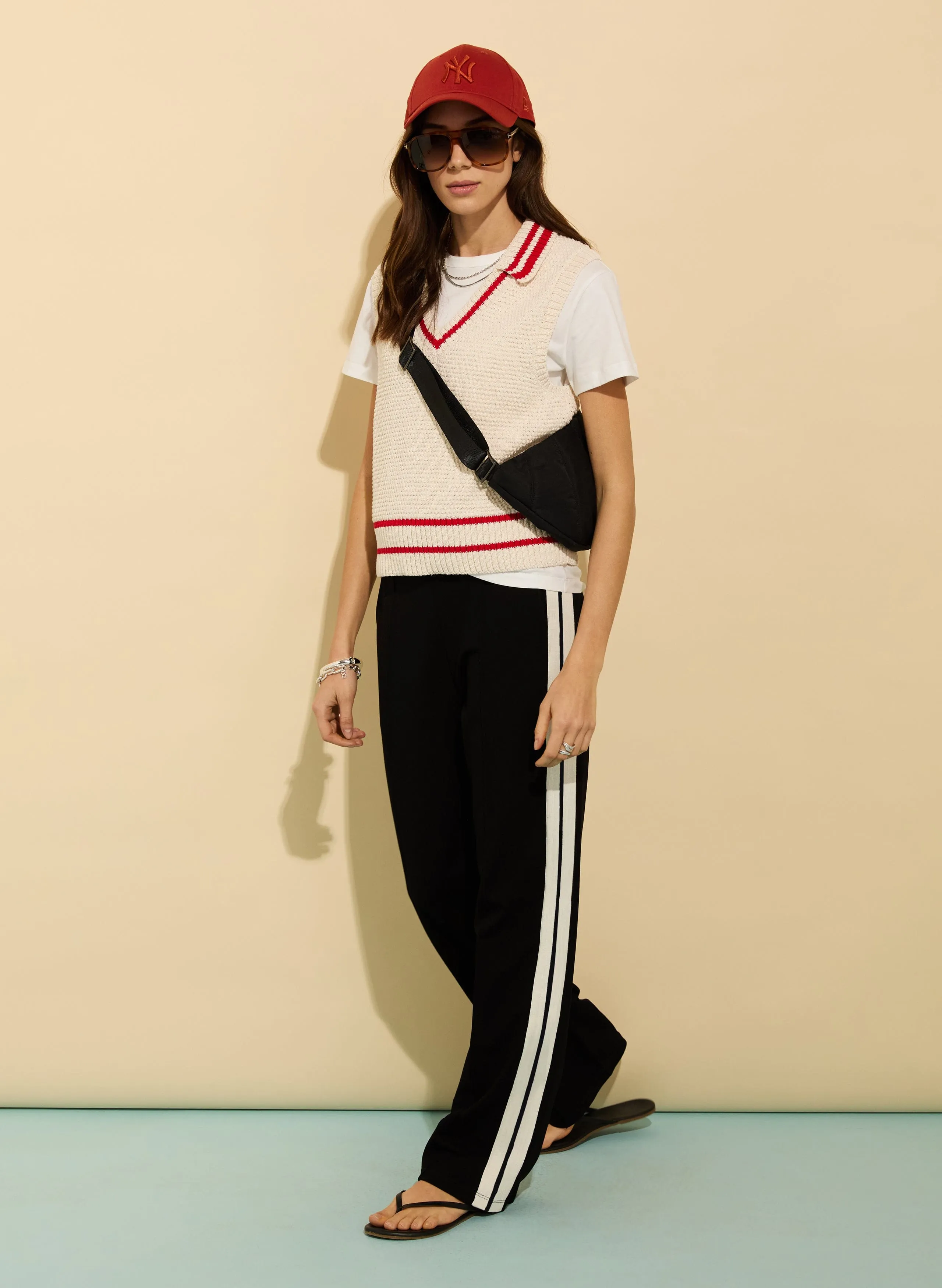 Agnes ECOTEC® Cotton Knitted Vest | Cream & Crimson
