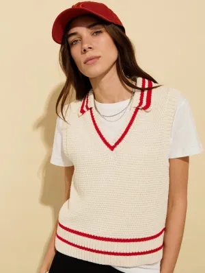 Agnes ECOTEC® Cotton Knitted Vest | Cream & Crimson