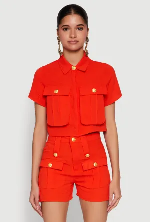 Airy Cargo Pocket Button Front Shirt