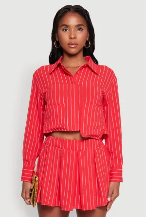 Airy Cropped Striped Shirt