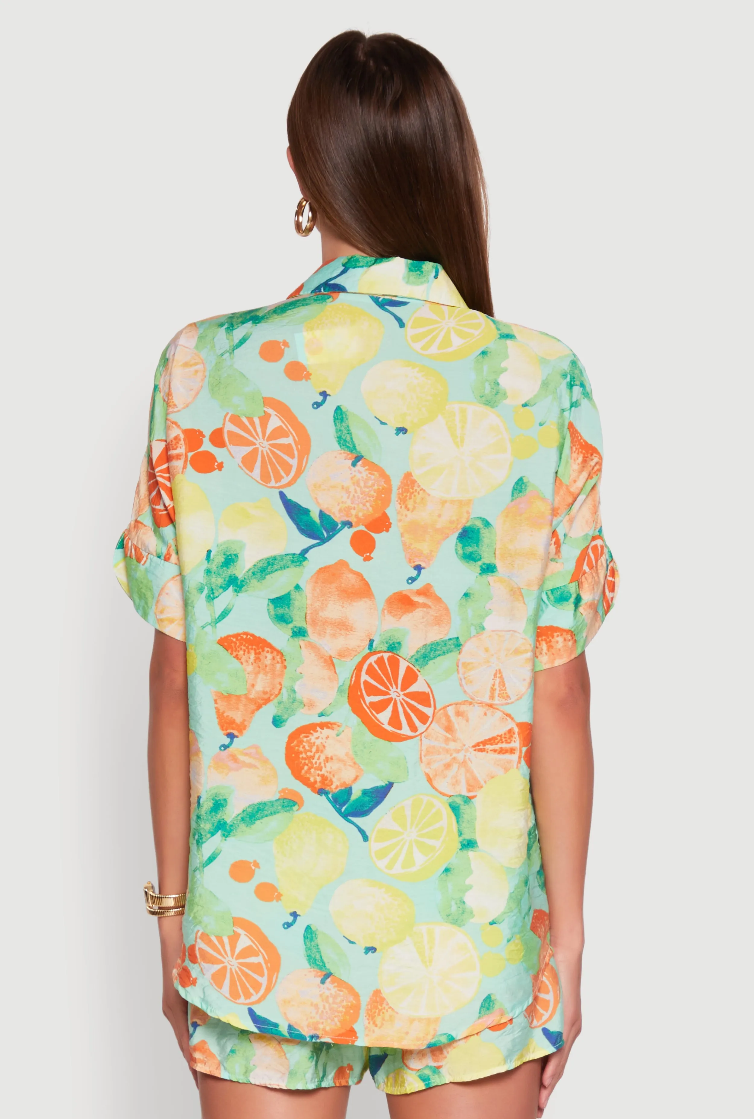 Airy Fruit Print Button Front Shirt
