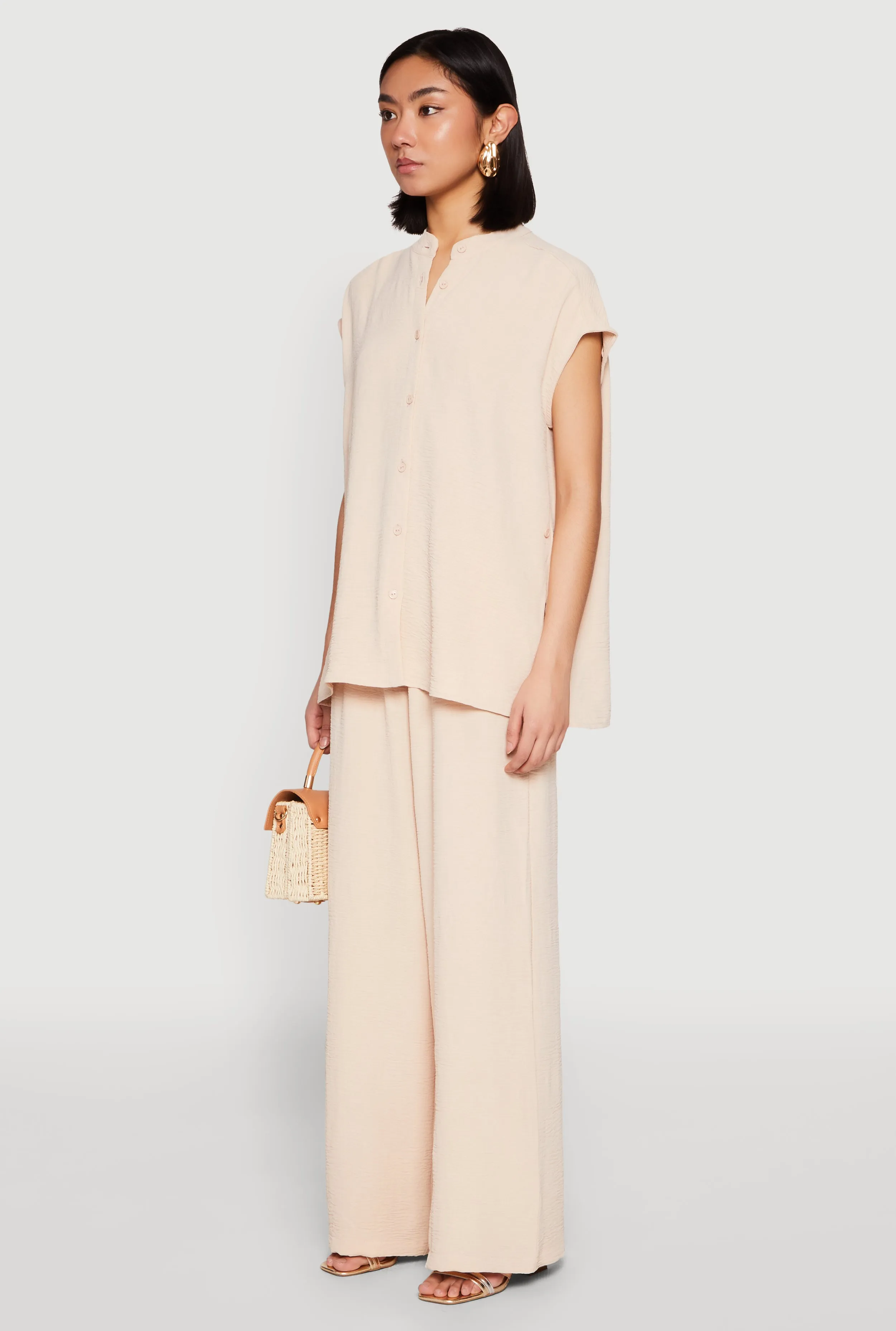 Airy Mandarin Collar Shirt