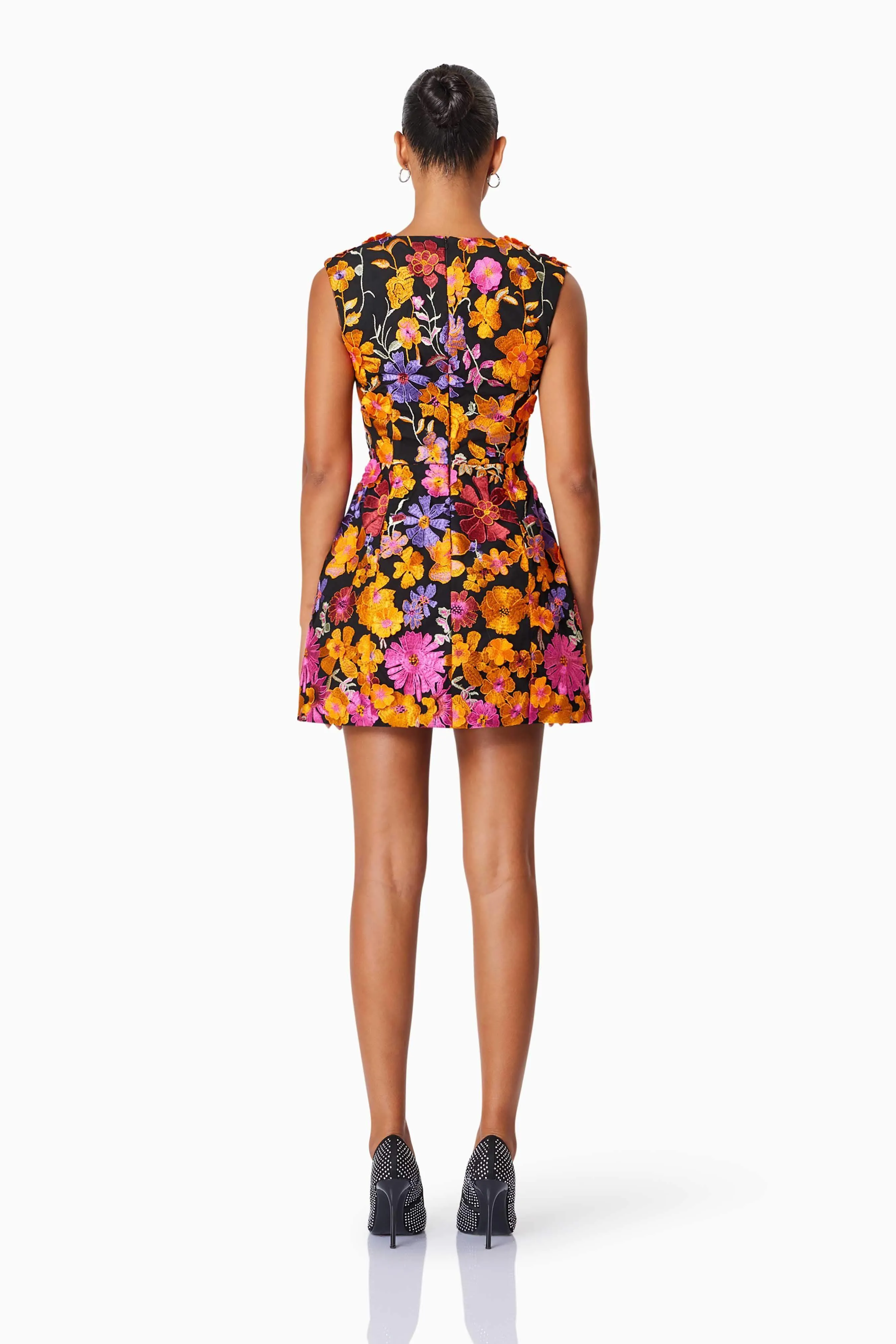 Alessandra Floral Mini Dress In Orange