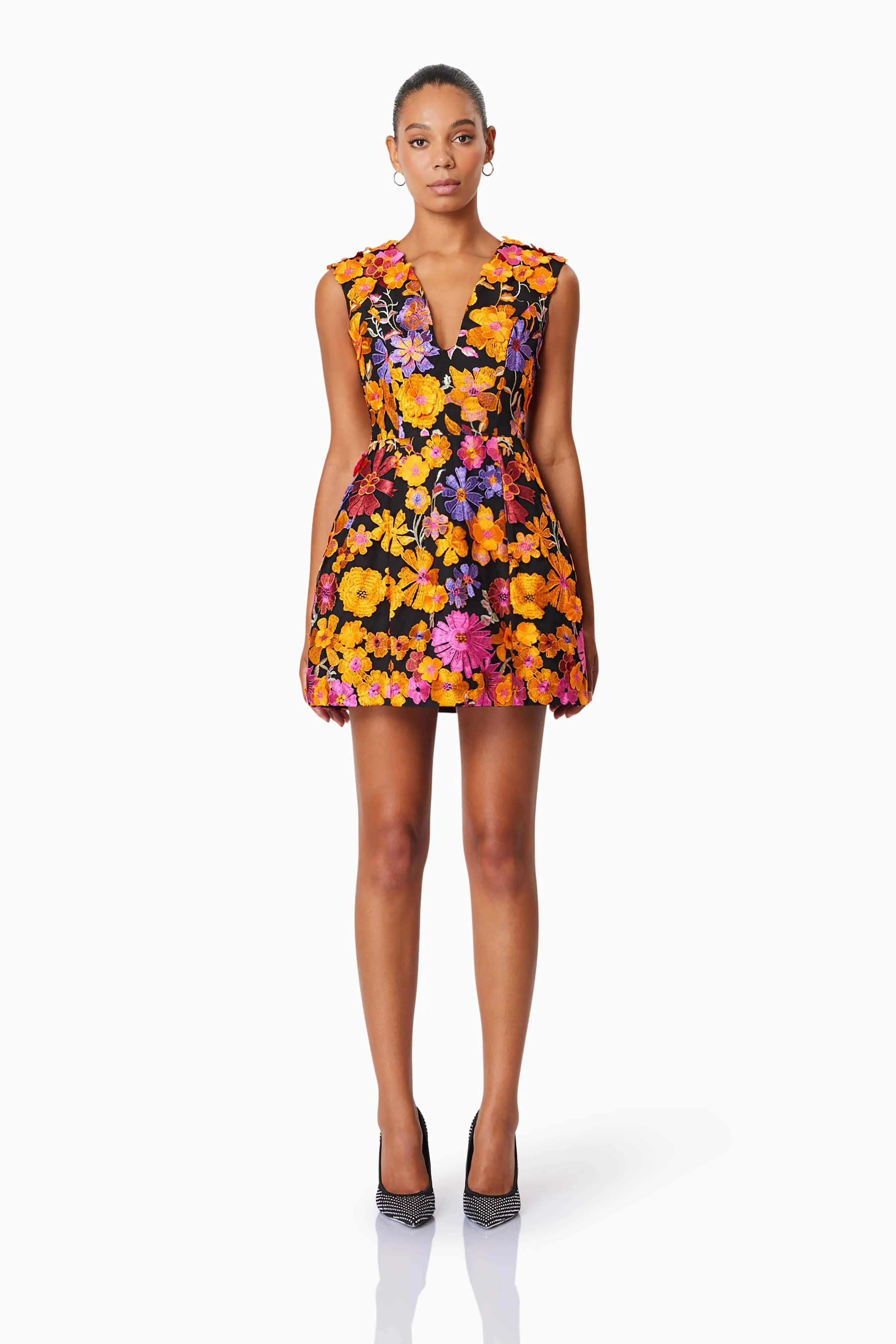 Alessandra Floral Mini Dress In Orange