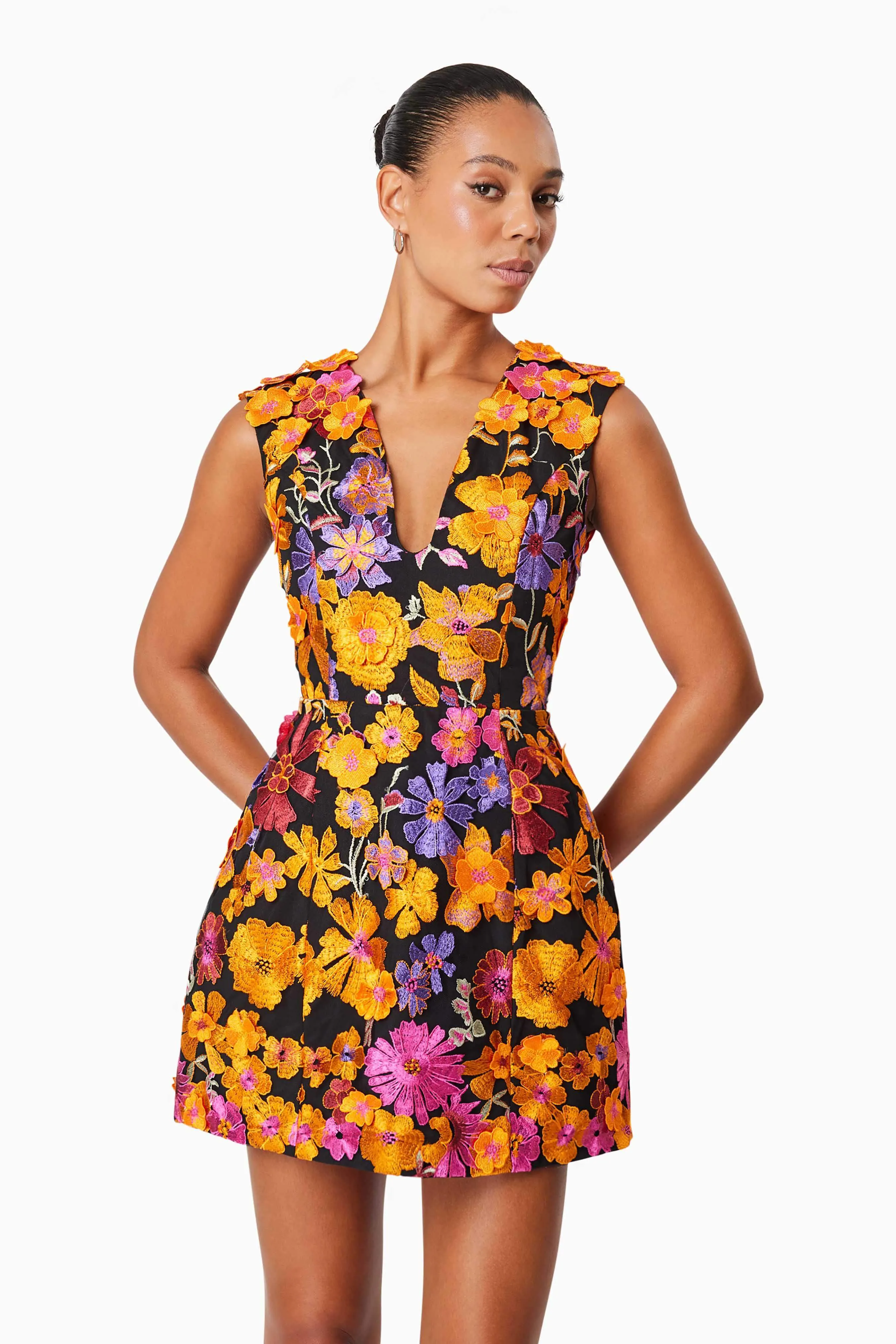 Alessandra Floral Mini Dress In Orange