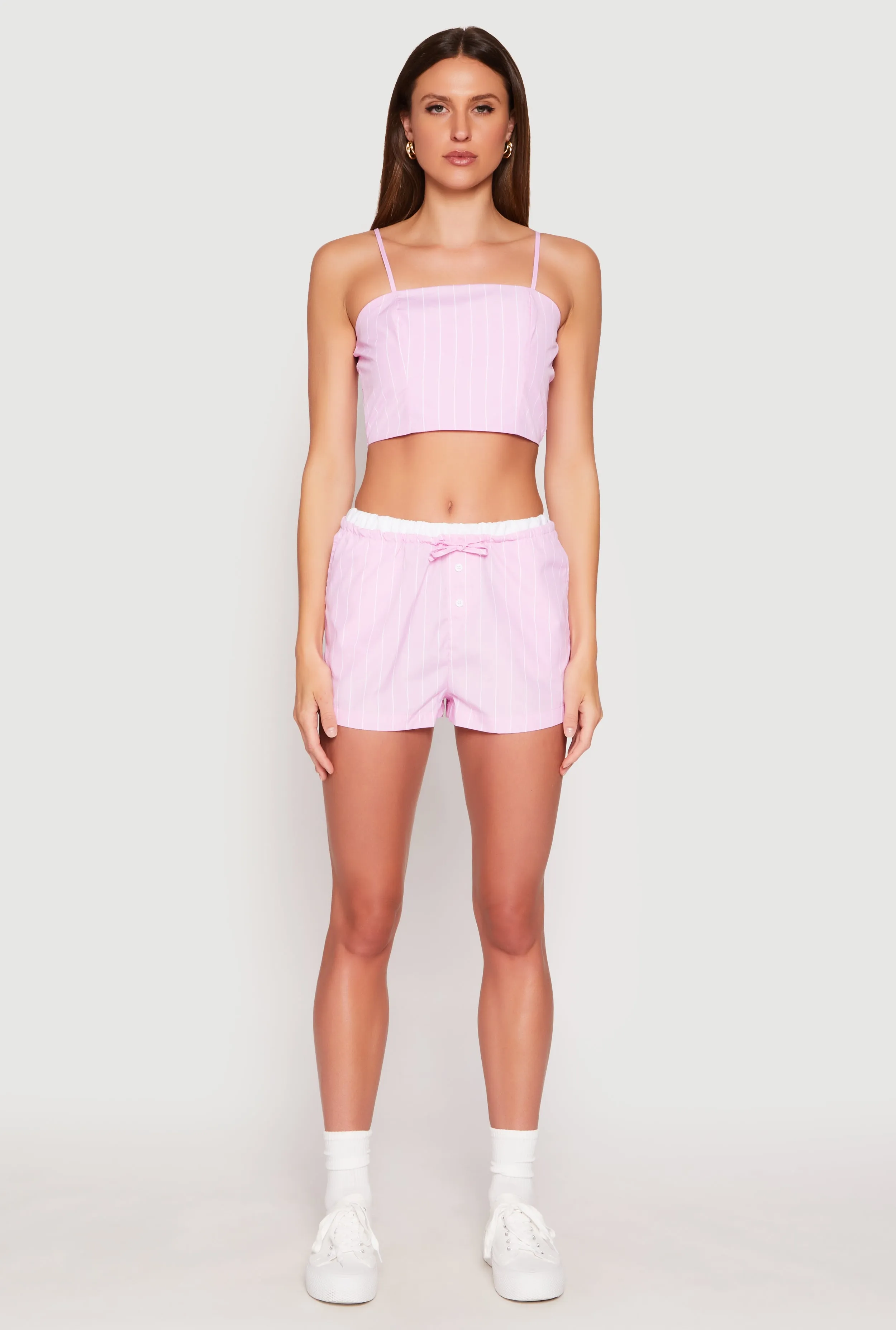 Almost Famous Pinstripe Poplin Smocked Back Cami