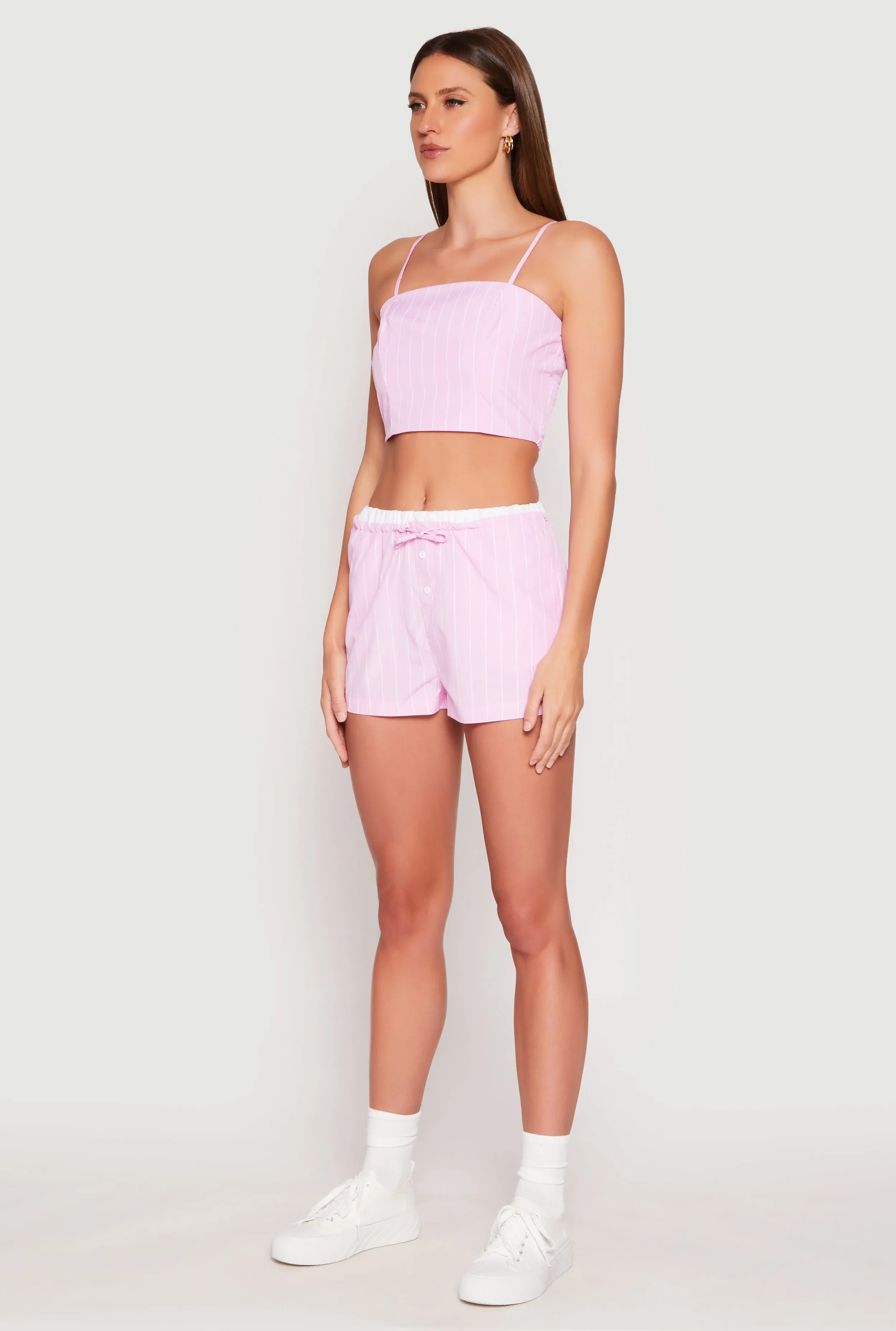 Almost Famous Pinstripe Poplin Smocked Back Cami