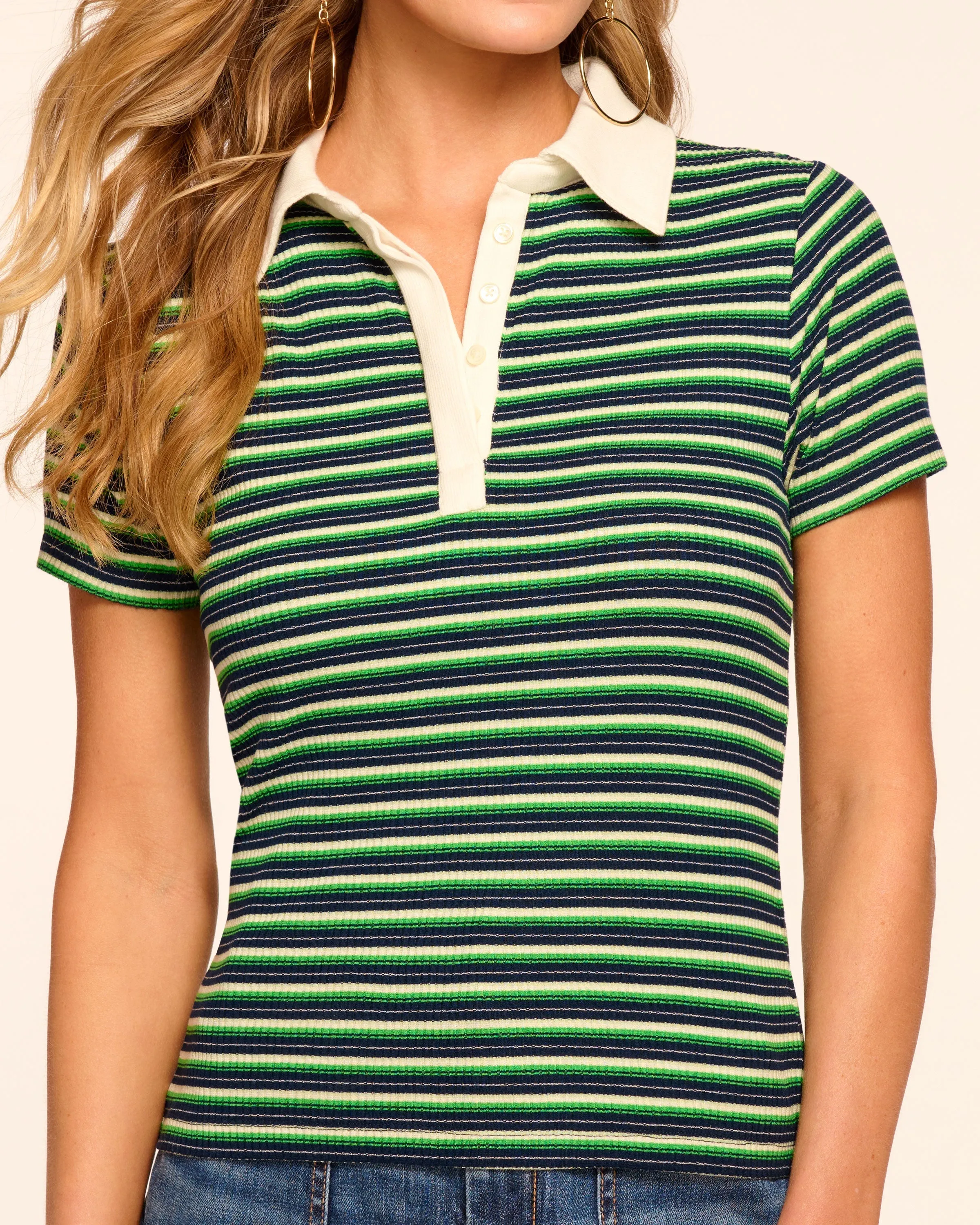 Avalon Ribbed Knit Polo Top