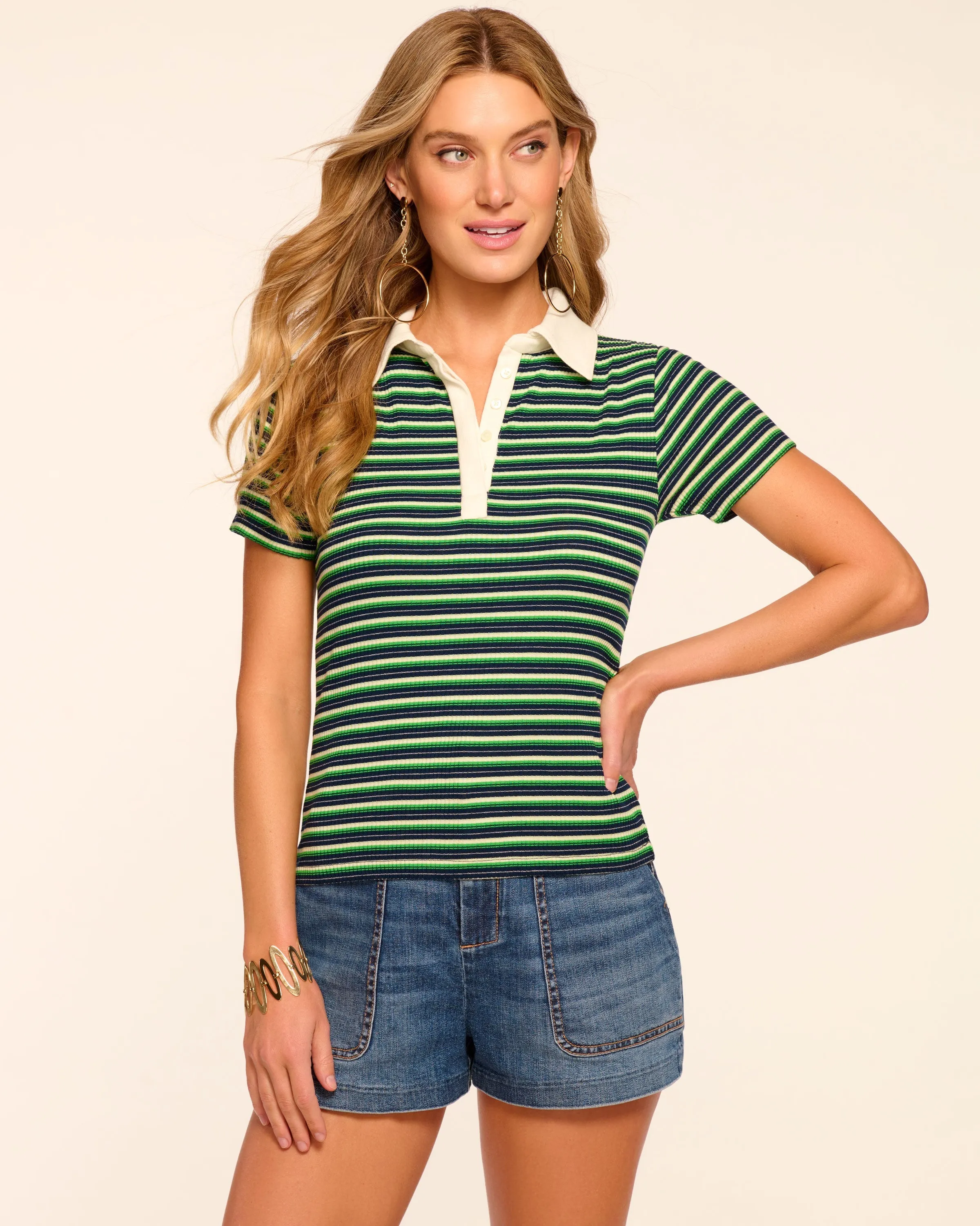 Avalon Ribbed Knit Polo Top