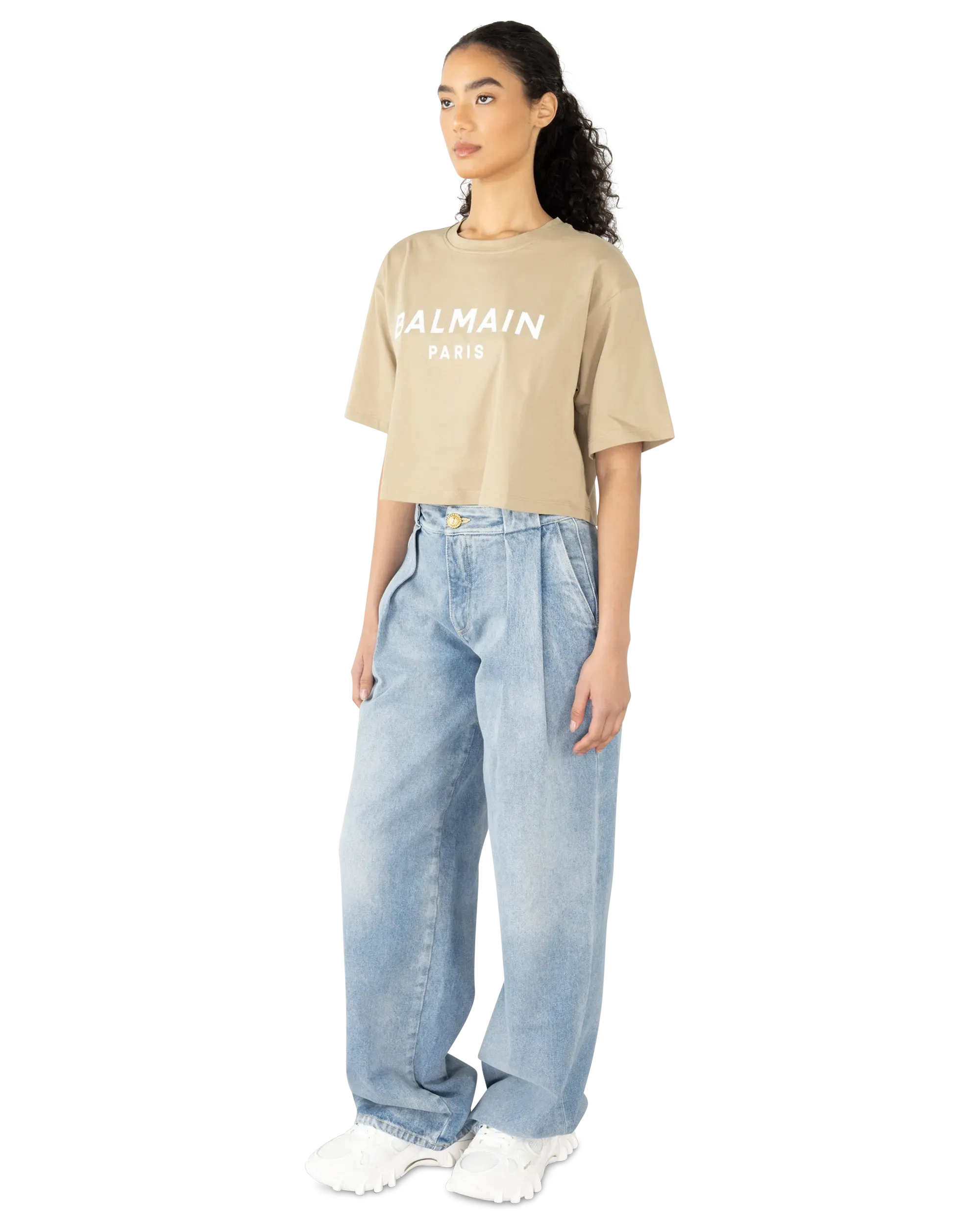 Balmain Paris Print Cropped T-Shirt