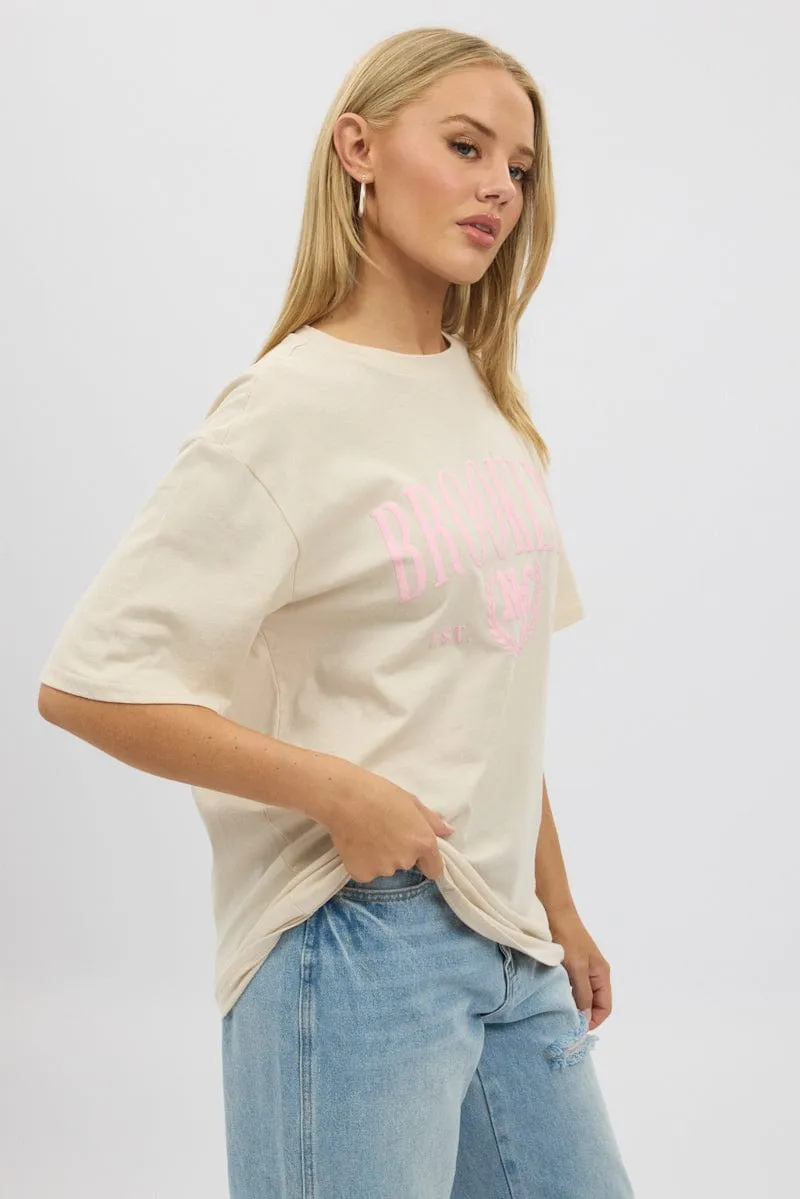 Beige Graphic Tee Short Sleeve