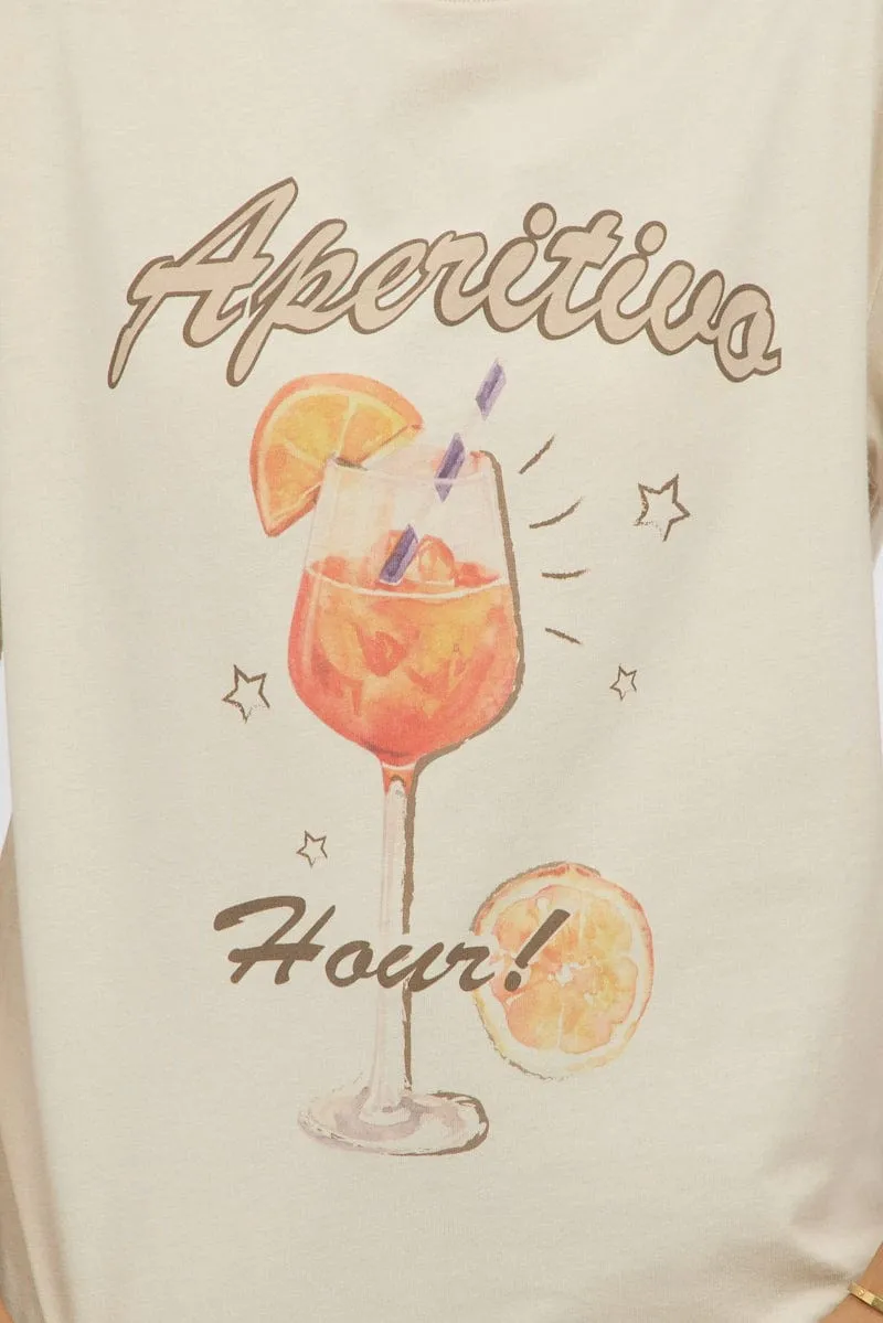 Beige Graphic Tee Short Sleeve