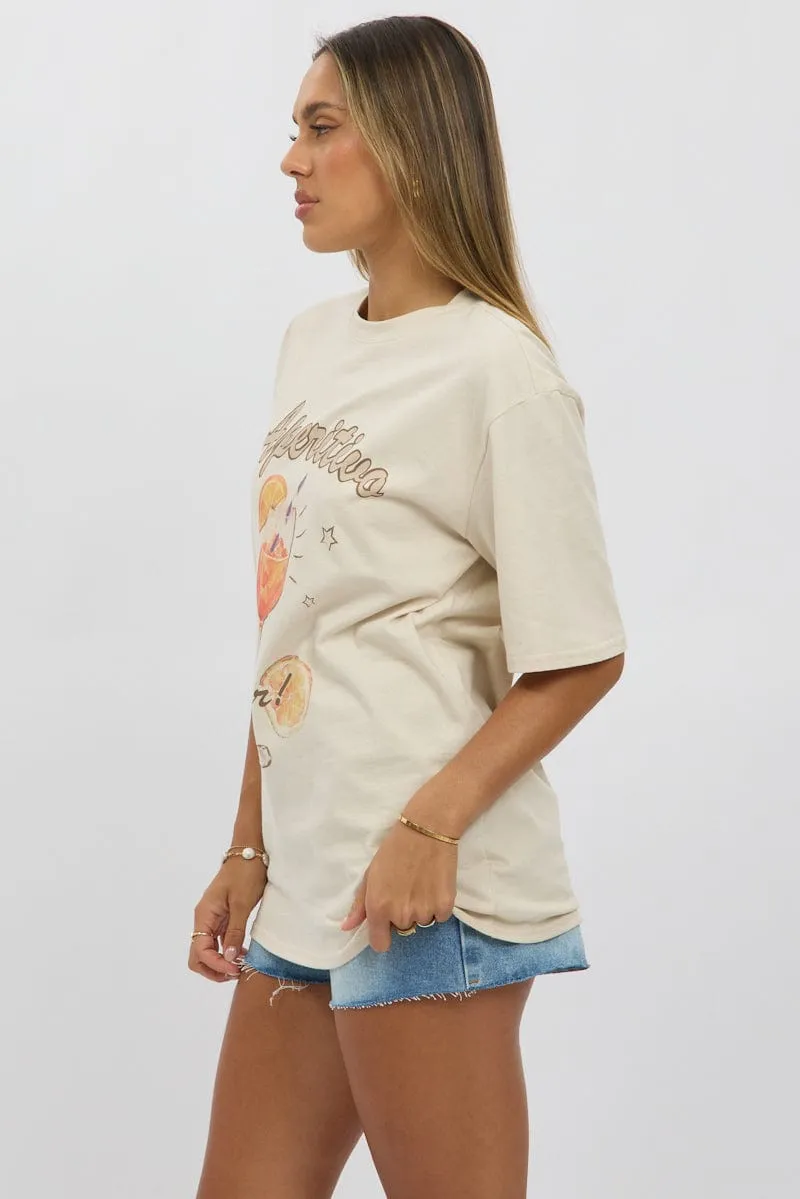 Beige Graphic Tee Short Sleeve