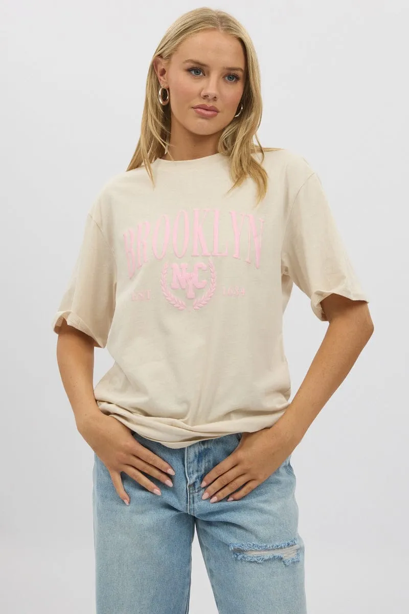 Beige Graphic Tee Short Sleeve