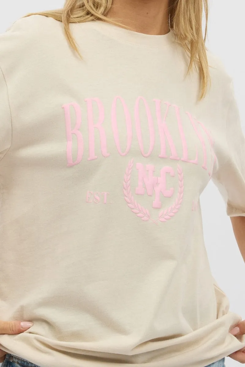 Beige Graphic Tee Short Sleeve