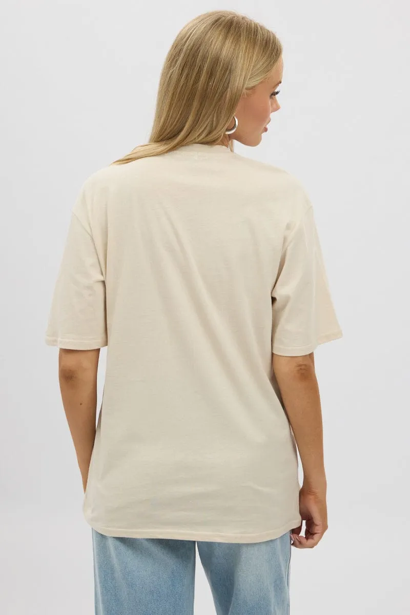Beige Graphic Tee Short Sleeve