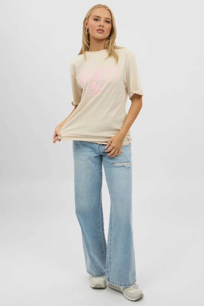 Beige Graphic Tee Short Sleeve