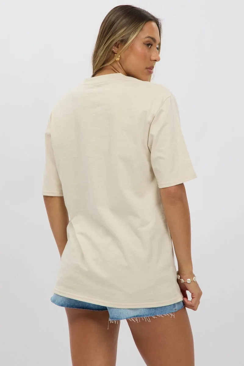 Beige Graphic Tee Short Sleeve