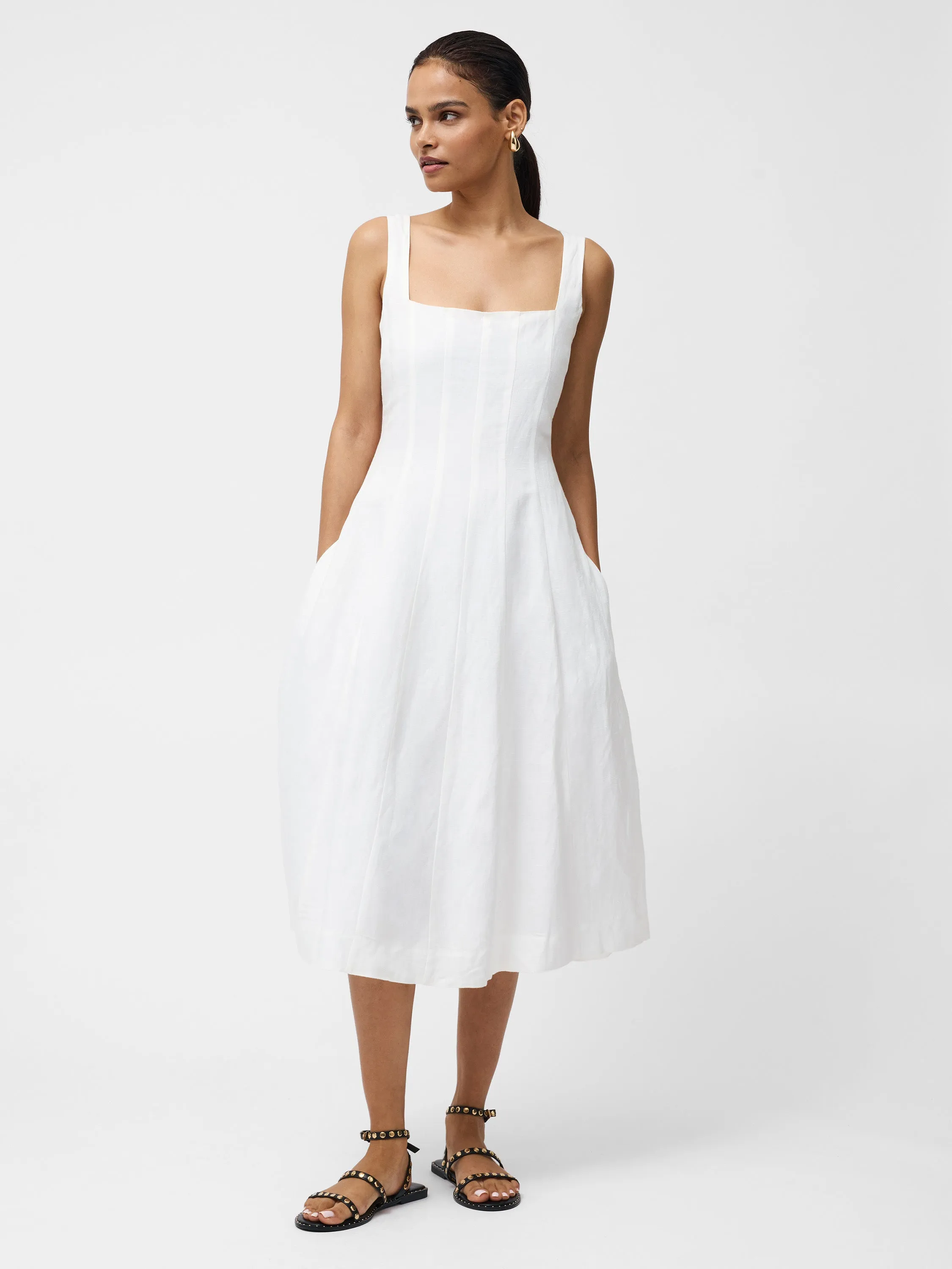 Birdie Linen Square Neck Dress