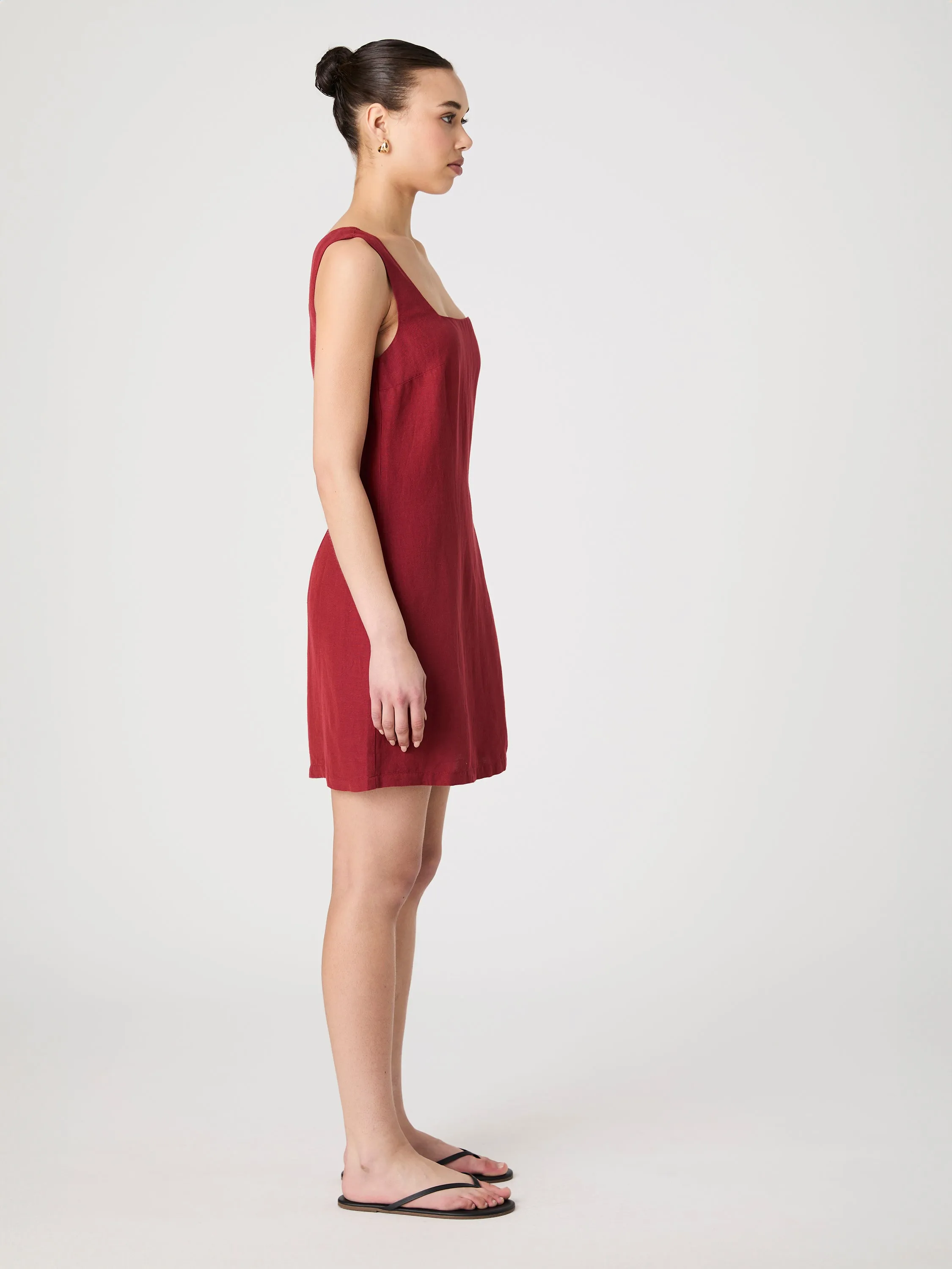 Birdie Linen Square Neck Mini Dress