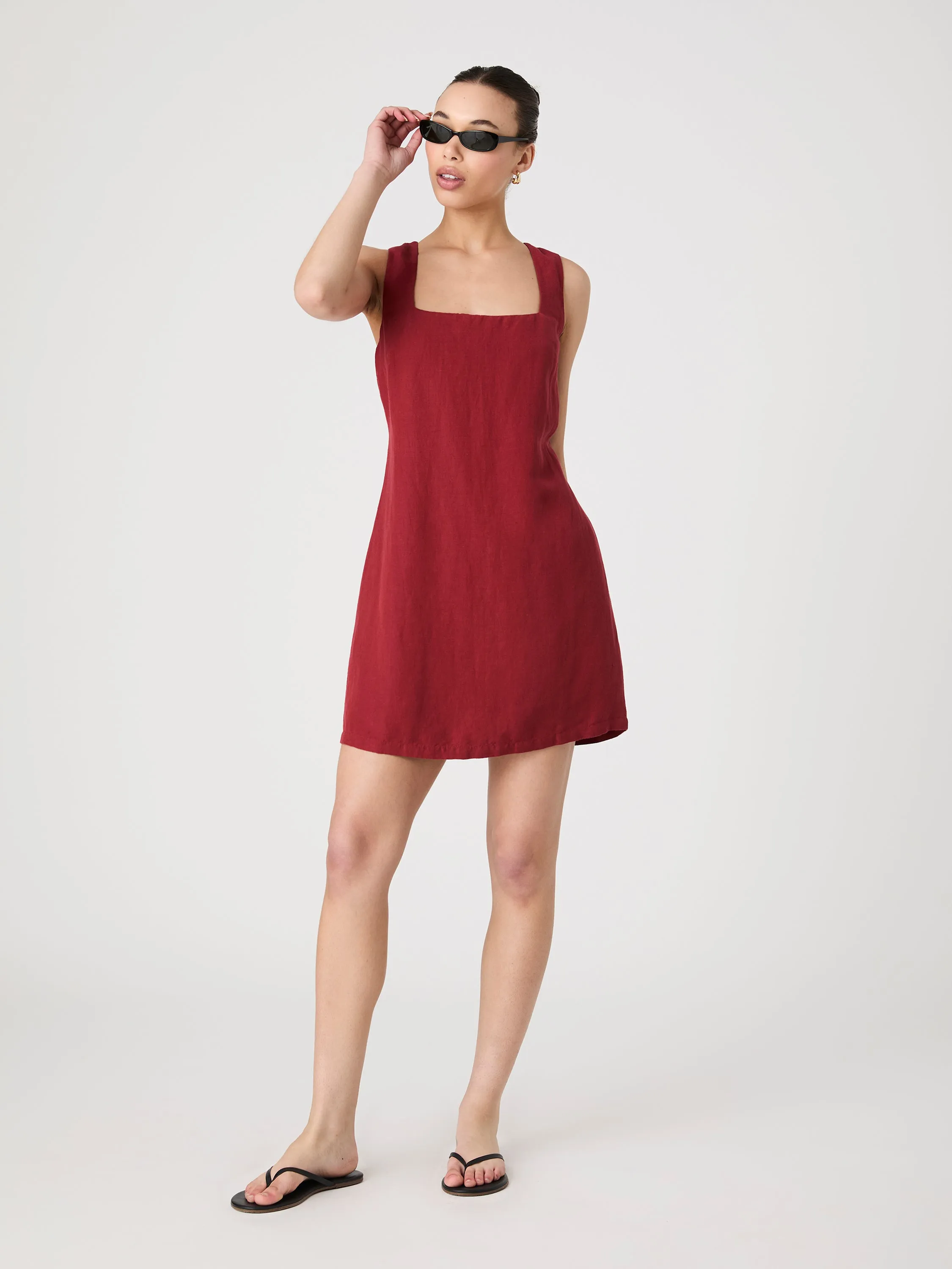 Birdie Linen Square Neck Mini Dress