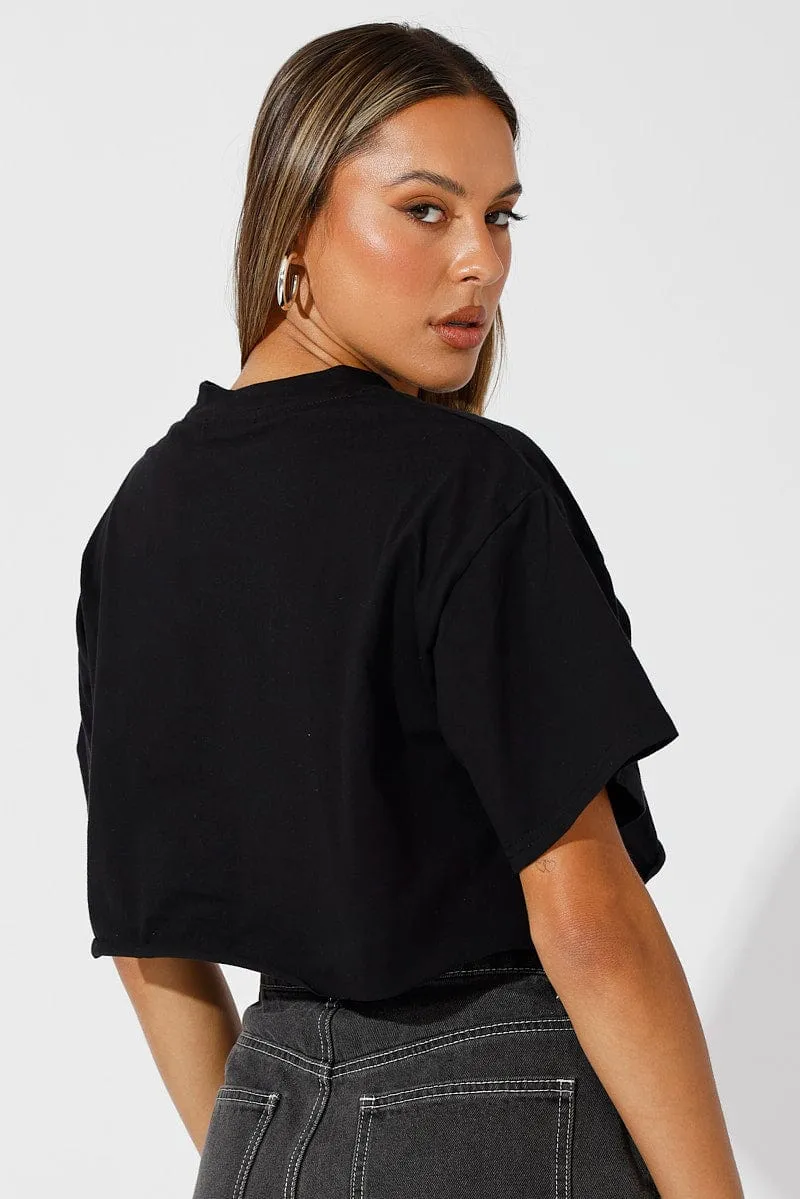 Black Graphic Tee Health Club. Slogan Crop T-Shirt