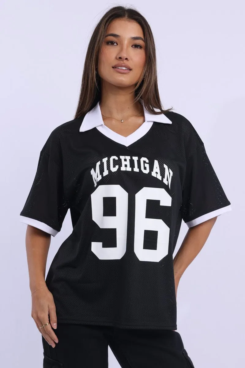 Black Sport Tee Collar Short Sleeve