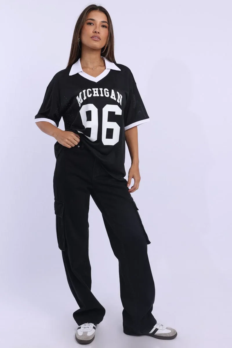 Black Sport Tee Collar Short Sleeve