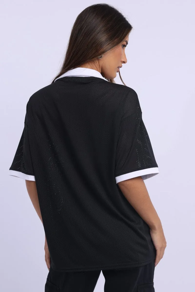Black Sport Tee Collar Short Sleeve