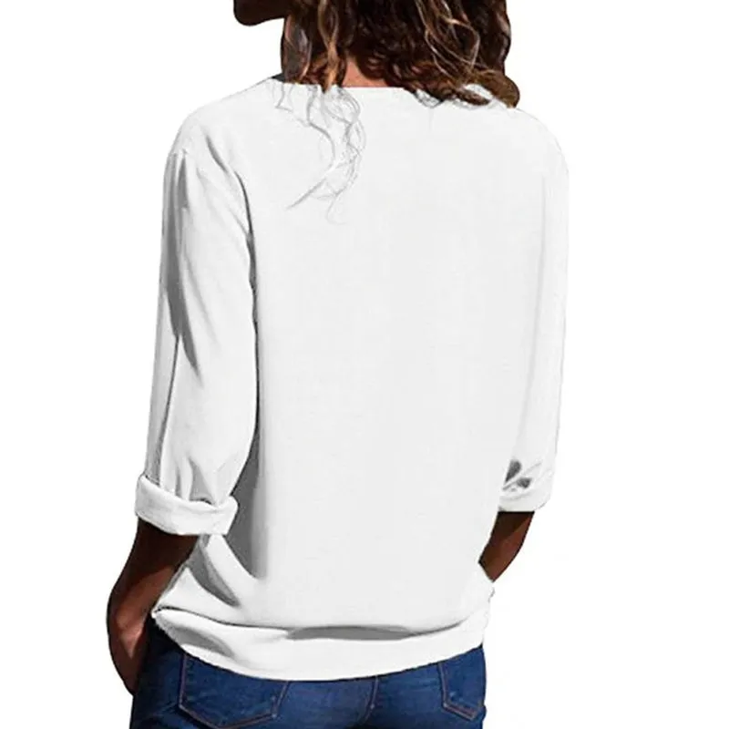 Blouse Double V-neck Women White Blouse Long Sleeve Leisure Tops