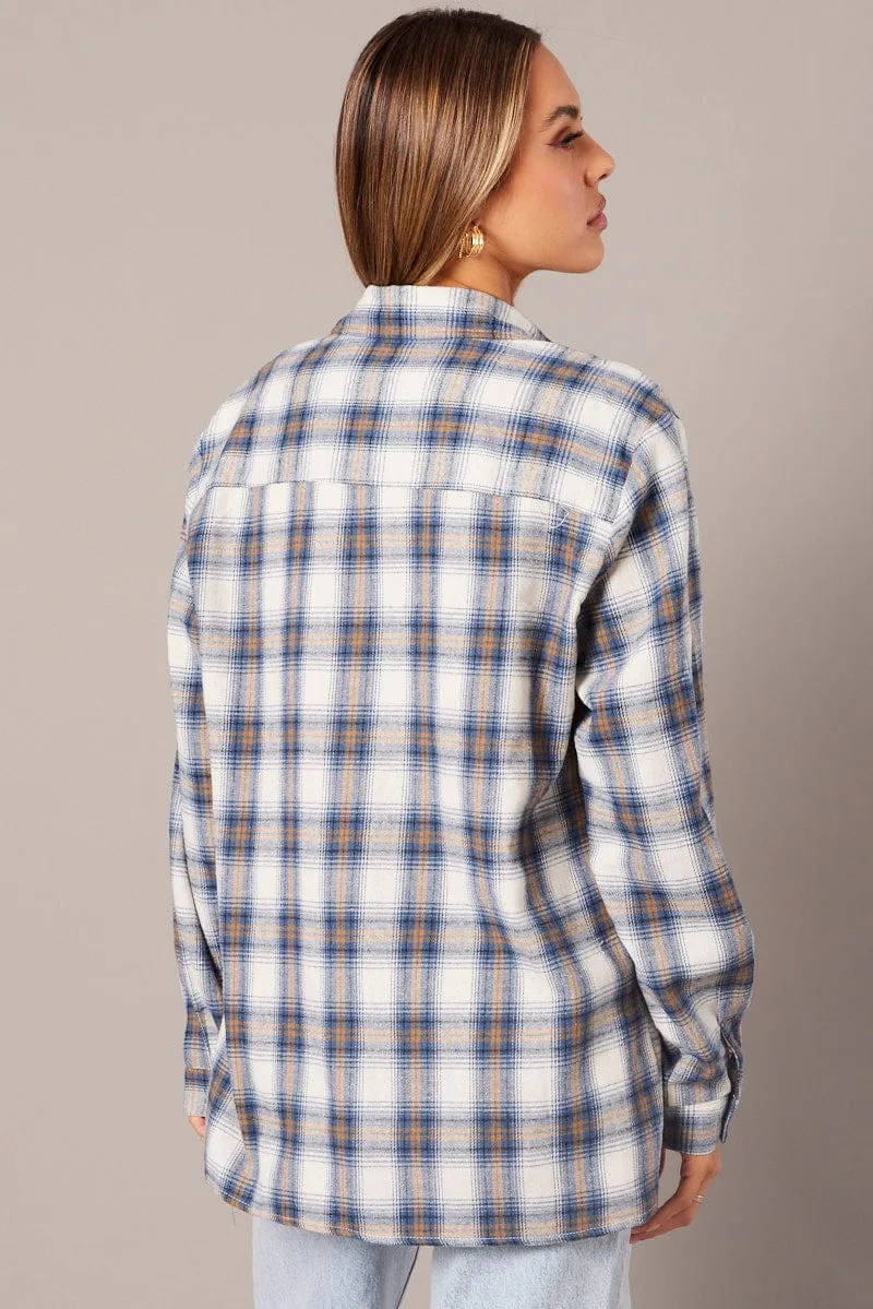 Blue Check Relaxed Shirt Long Sleeve