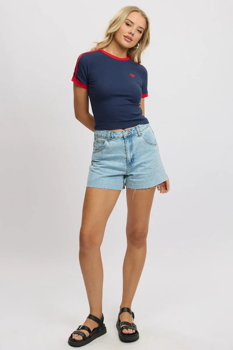 Blue Graphic Tee Short Sleeve Rib