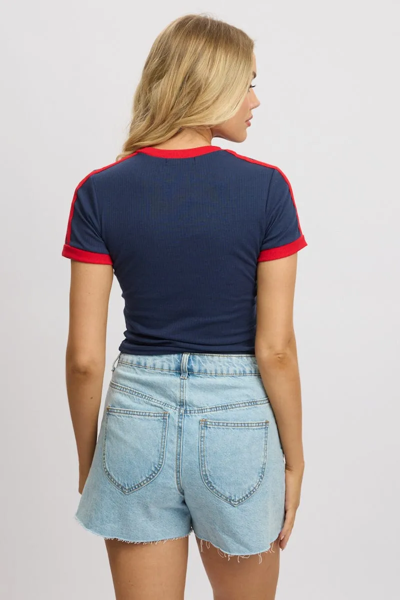 Blue Graphic Tee Short Sleeve Rib