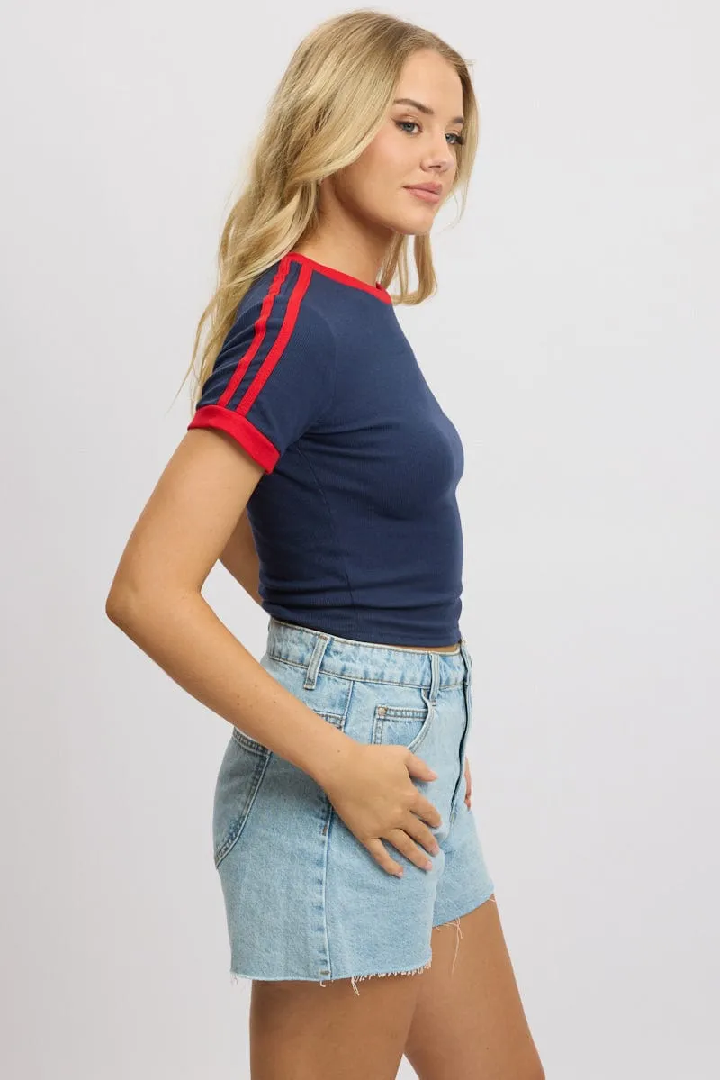 Blue Graphic Tee Short Sleeve Rib