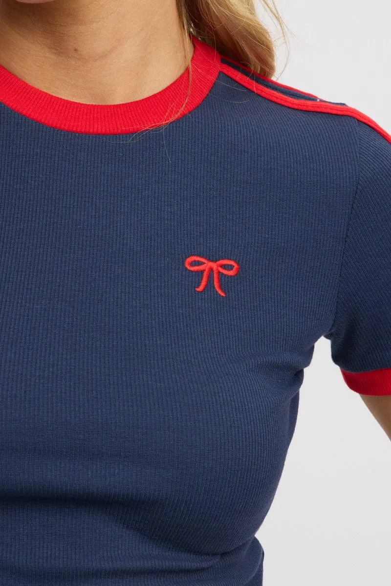 Blue Graphic Tee Short Sleeve Rib