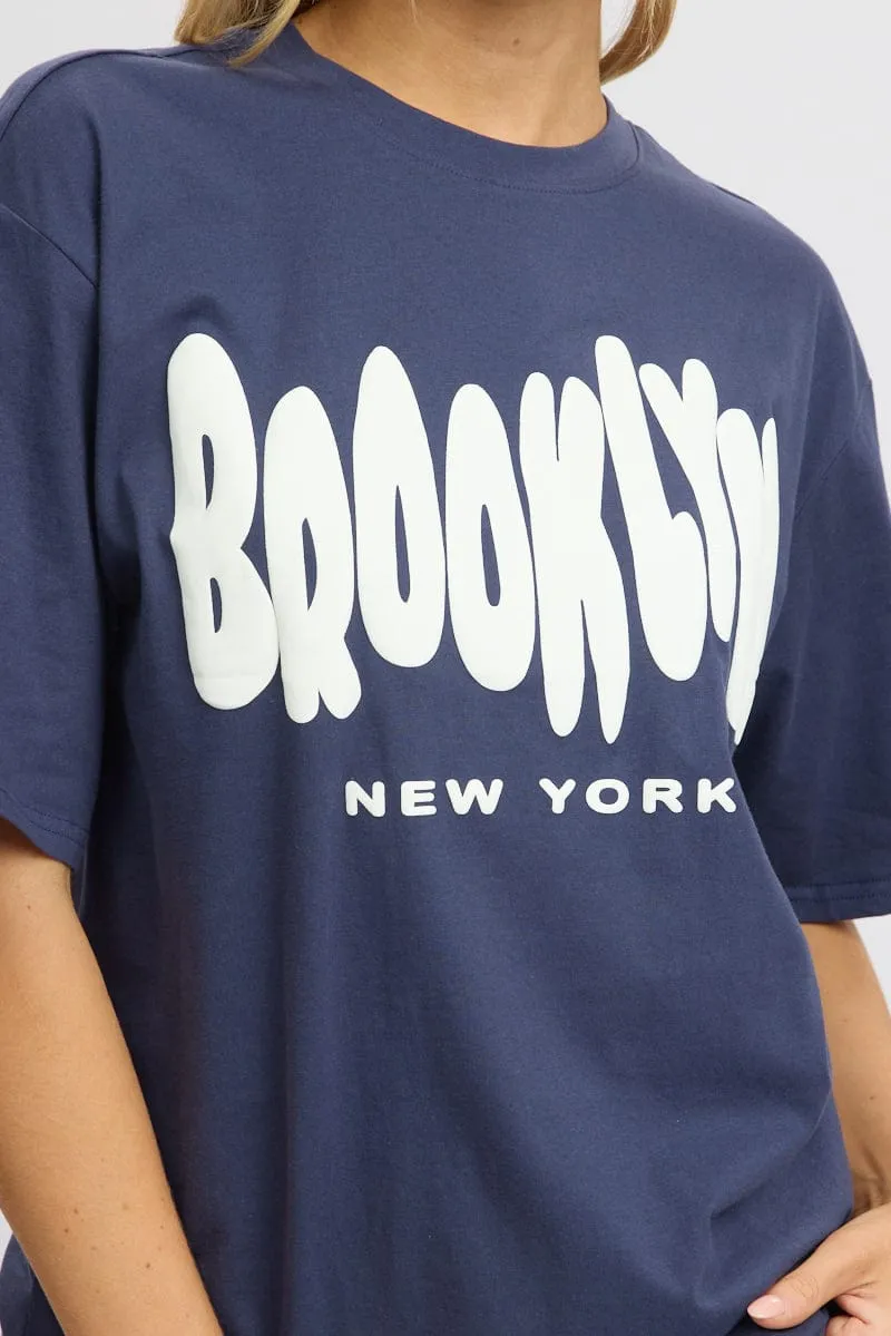 Blue Graphic Tee Short Sleeve