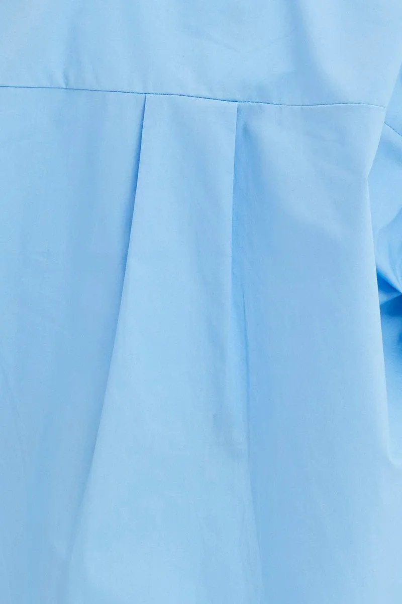 Blue Relaxed Shirts Long Sleeve Button Up