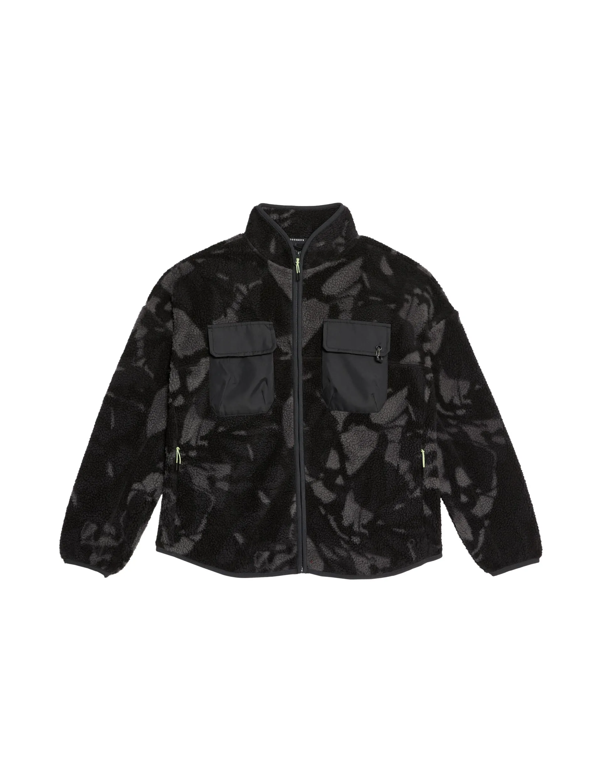 Borg Printed Funnel Neck Zip Up Fleece Jacket - Medium Grey Mix