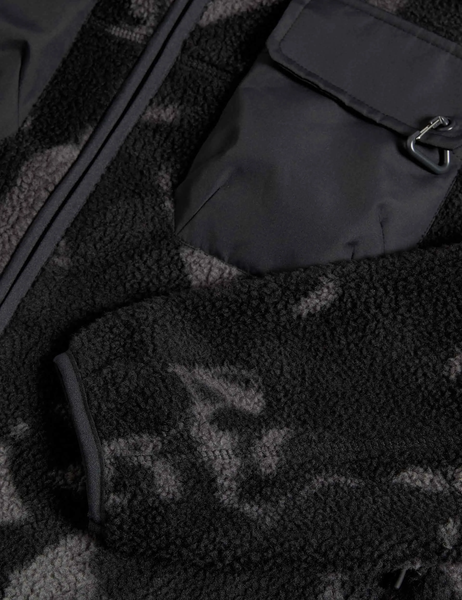 Borg Printed Funnel Neck Zip Up Fleece Jacket - Medium Grey Mix