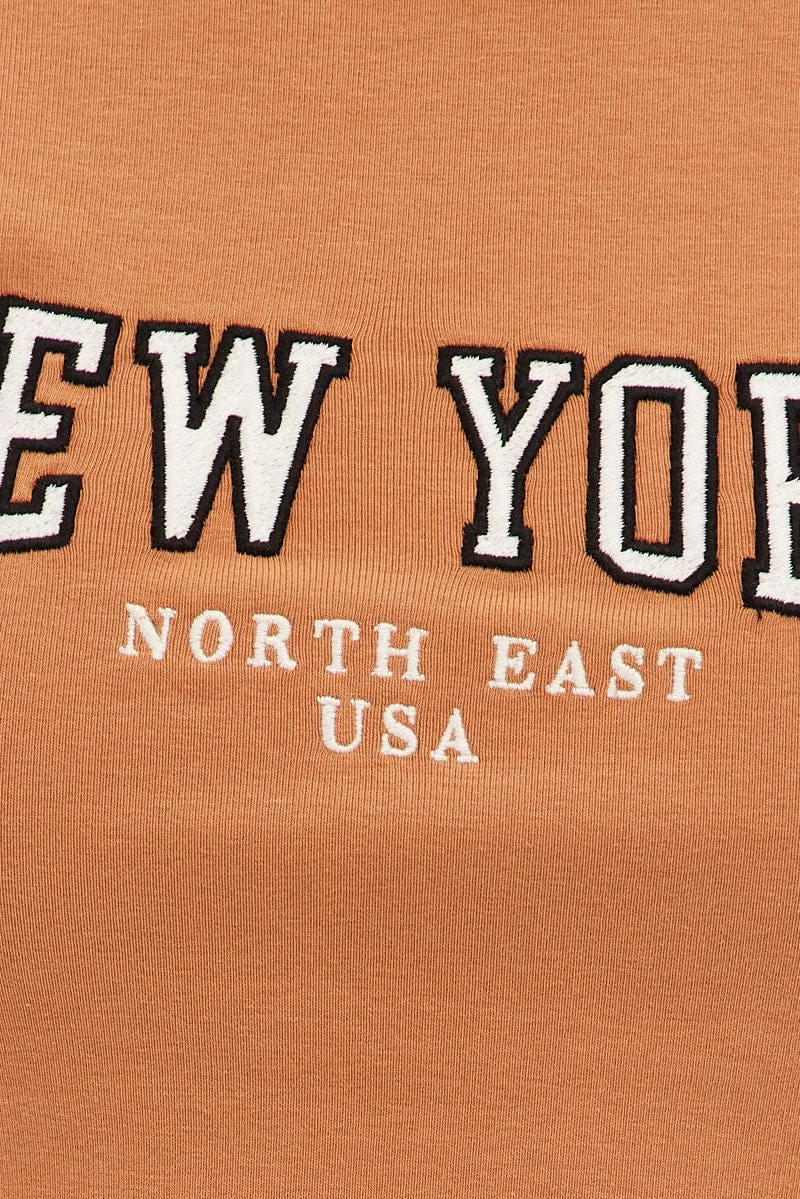 Brown Baby Tee Short Sleeve Crop Round Neck