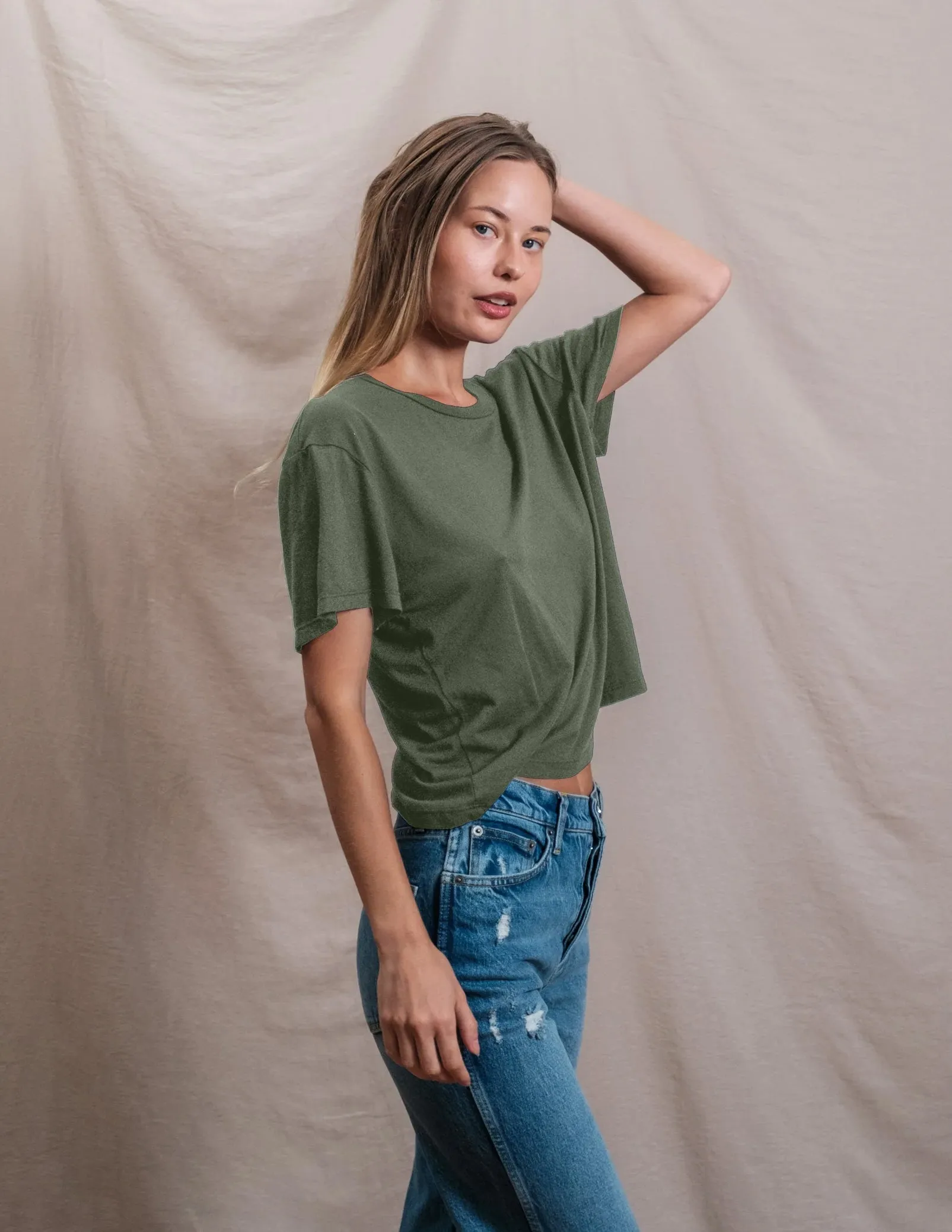 Butter Soft Boxy Crop in Signature Green