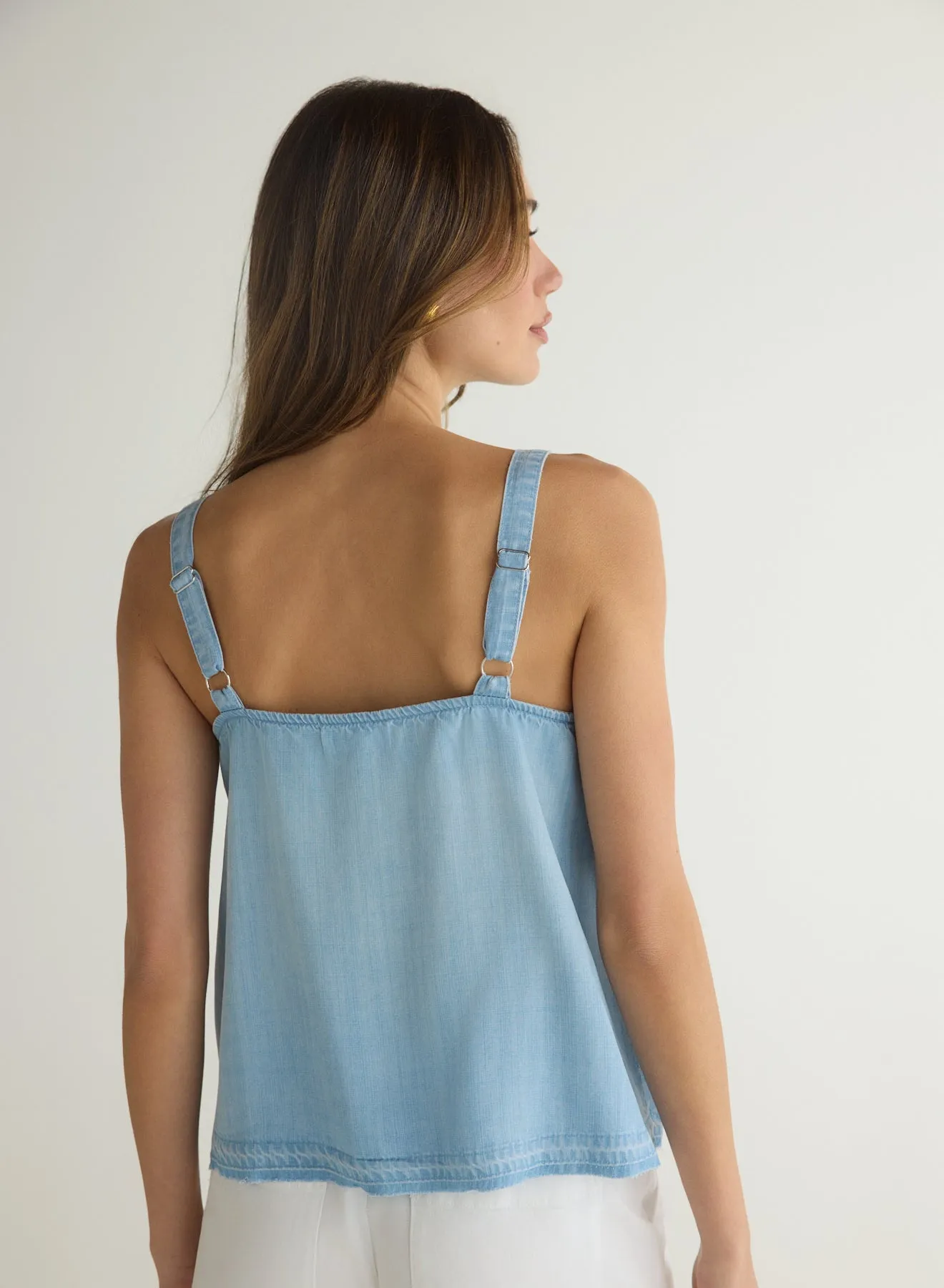 Button Front Cami - Light Riviera Wash