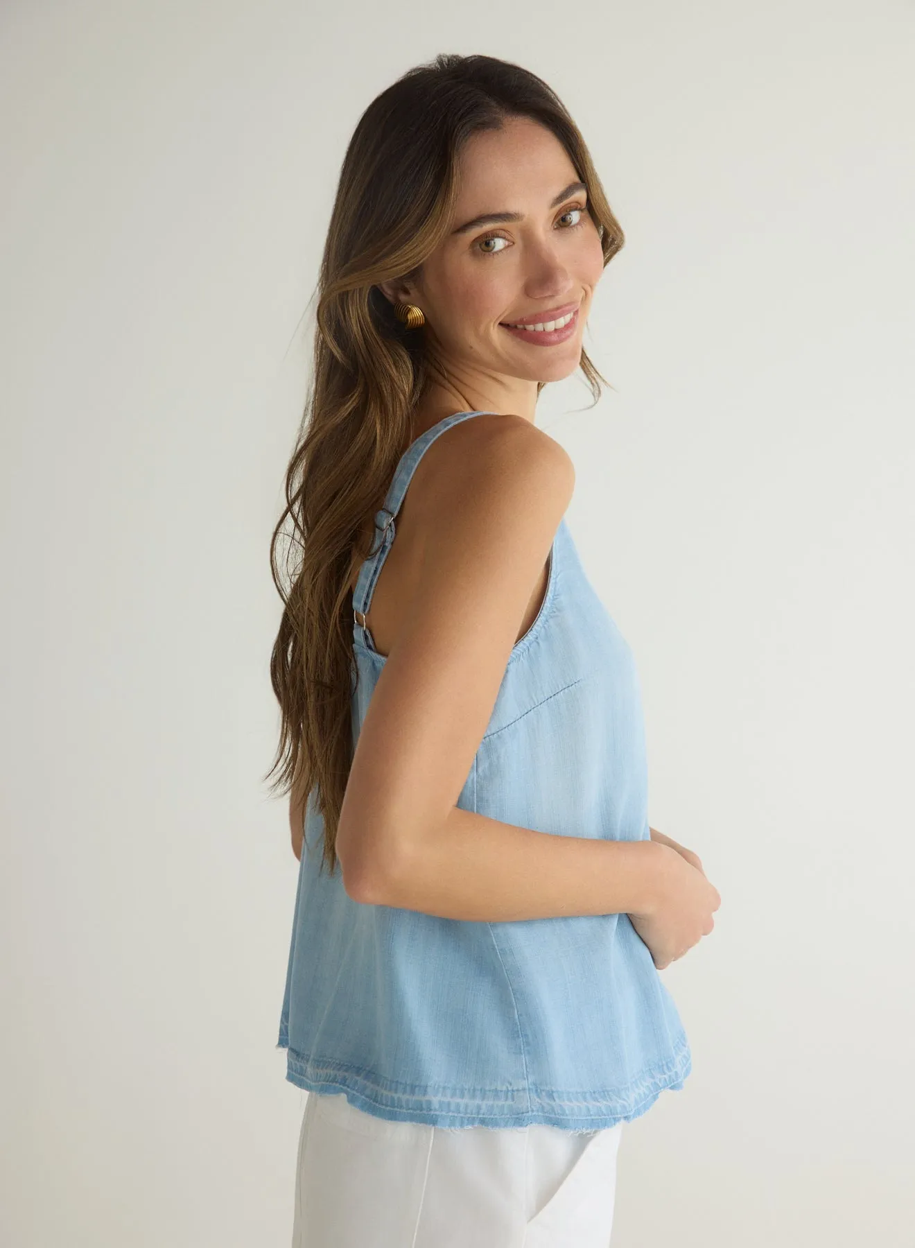Button Front Cami - Light Riviera Wash
