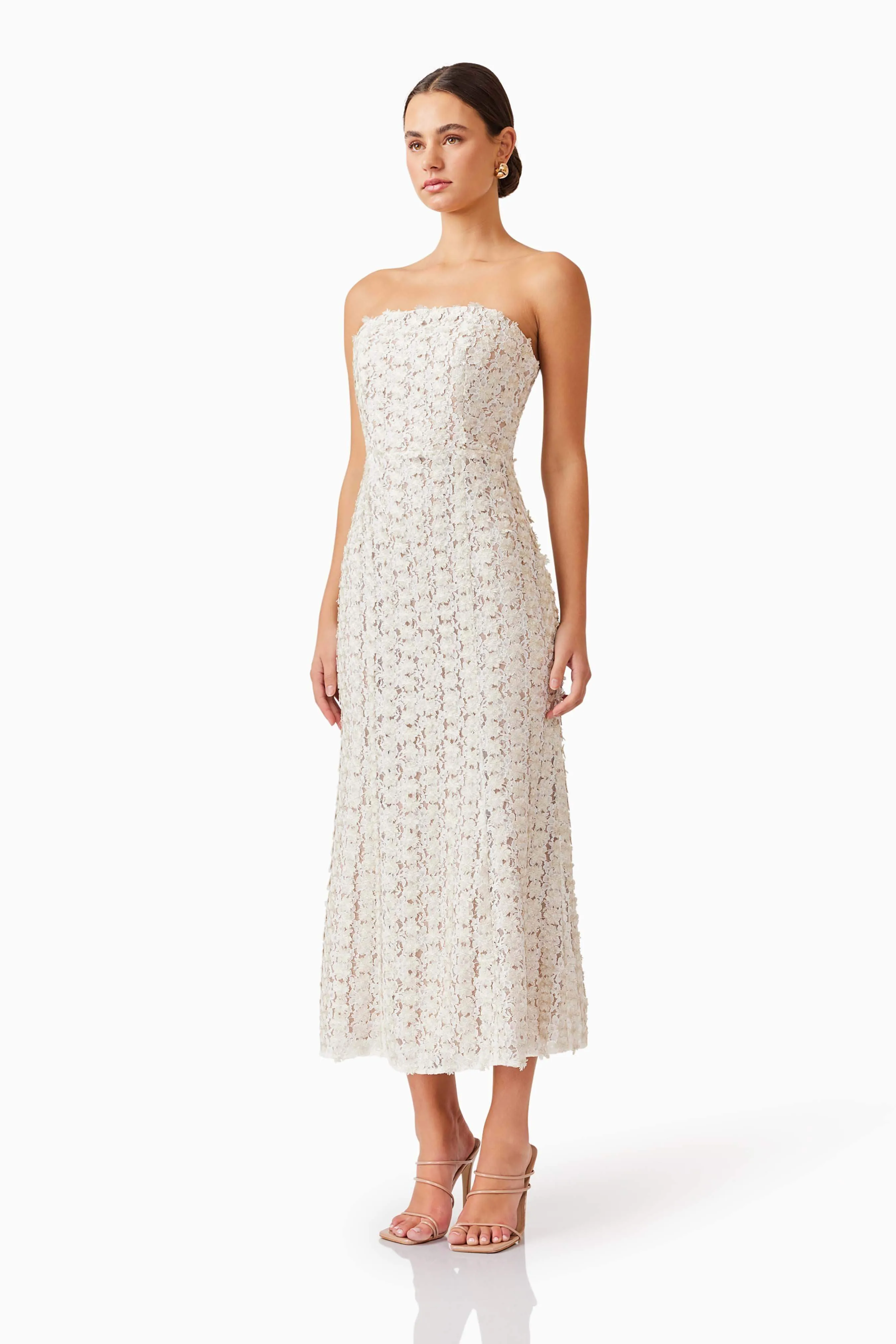 Cali Strapless Midi Dress in White