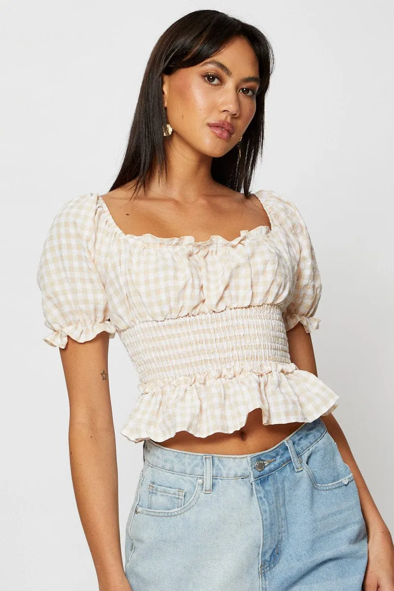Check Crop Shirts Short Sleeve