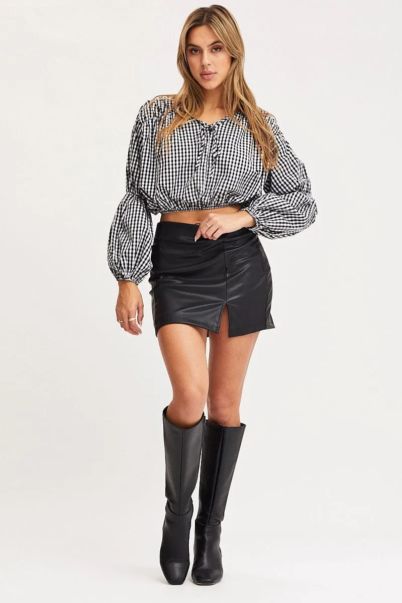 Check Crop Top Long Sleeve