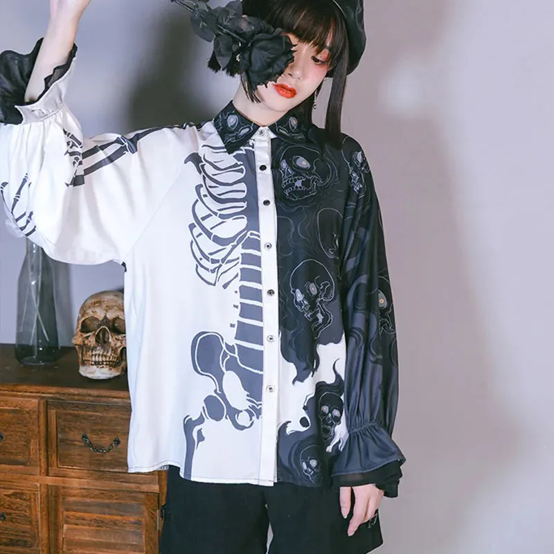 Chic Skull printing ladies shirts