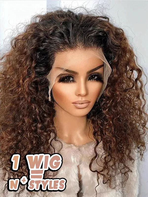 Chinalacewig Curly Block Wig With Optional HD Frontal Lace Replaceable Tops Renew Wig With Less Cost BR03