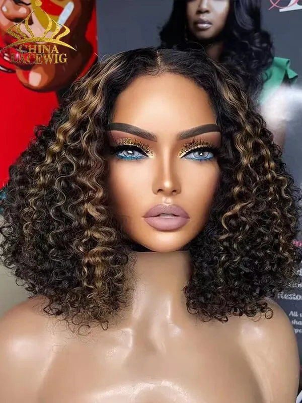 Chinalacewig Curly Block Wig With Optional HD Frontal Lace Replaceable Tops Renew Wig With Less Cost BR03